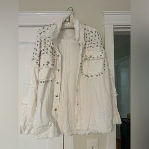 Elan White Studded Raw Edge Seam Cotton Jacket Size Medium
